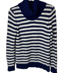 Banana Republic Navy Cream Striped Wool Alpaca‎ Mohair Cowl Neck Sweater Medium